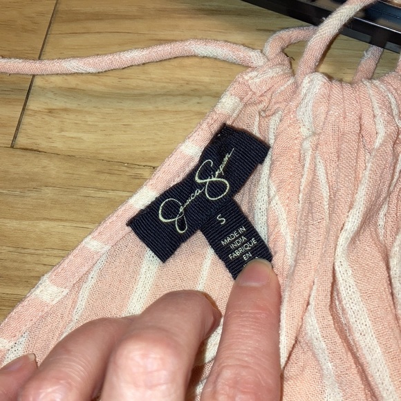 Size Small Jessica Simpson Cold Shoulder Peach & White Striped Shirt - Picture 5 of 8